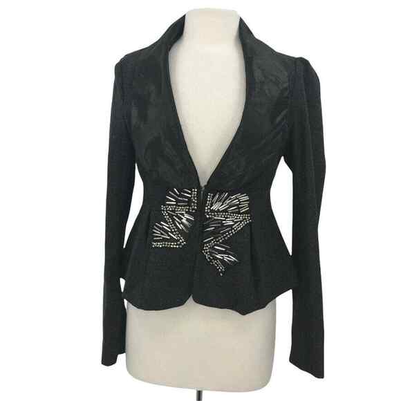 BKE Blazer Jacket Womens Medium Black Wool Blend Tuxedo Embellished Ladies - Picture 1 of 11